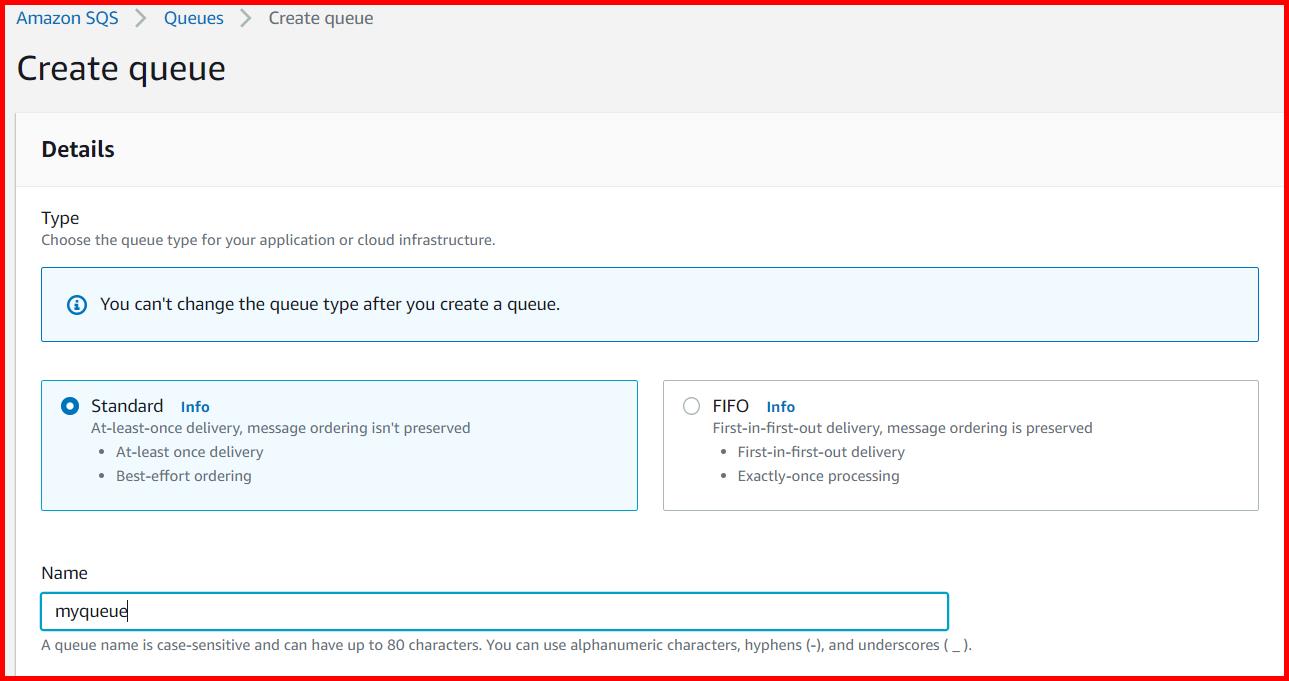 Picture showing entering the queue name in the Create Queue screen